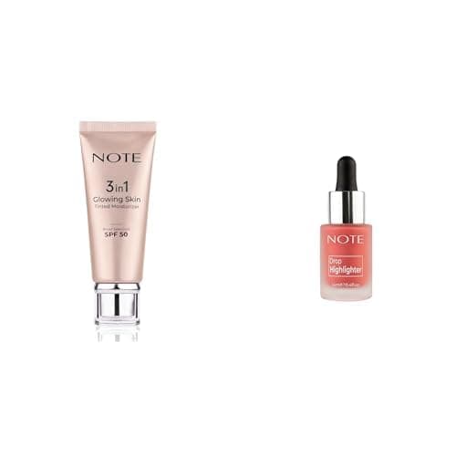 Note 3 in 1 Glowing Skin Tinted Işıltılı 50 SPF Krem & Drop Highlighter 01 Likit Aydınlatıcı Makyaj Seti