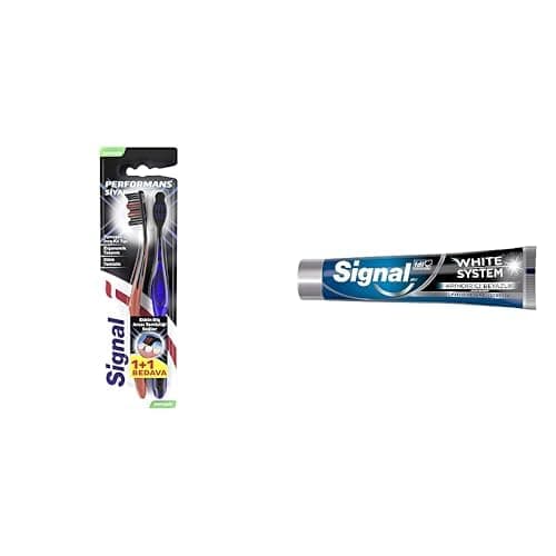 Signal Diş Fırçası Performance Black 2 Kat Yumuşak 31 gr 1+1 ve Signal White System Diş Macunu Arındırıcı Beyazlık Aktif Karbon 75 ml