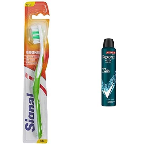 Signal Performans Diş Fırçası, 14,5 Gr ve Rexona Men Erkek Sprey Deodorant Xtra Cool 72 Saat Kesintisiz Üstün Koruma 200 ml