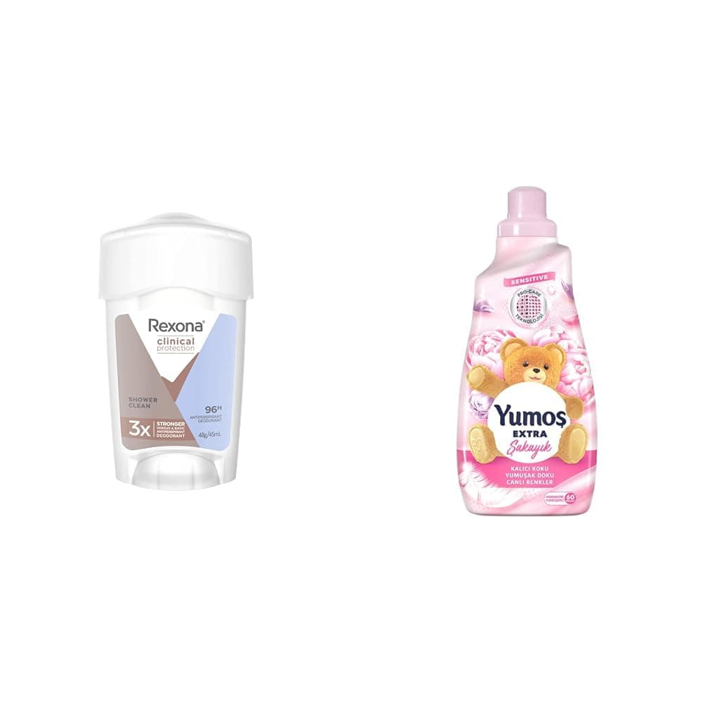 Rexona Clinical Protection Kadın Stick Deodorant Shower Clean 45 ml(1) Yumoş Extra Konsantre Çamaşır Yumuşatıcısı Şakayık 1440 ml(2)