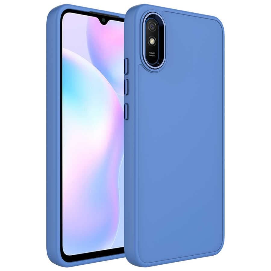 Zore Xioami ile uyumlu Redmi 9A Kılıf Metal Çerçeve ve Buton Tasarımlı Silikon Luna Kapak Lavendery Gray