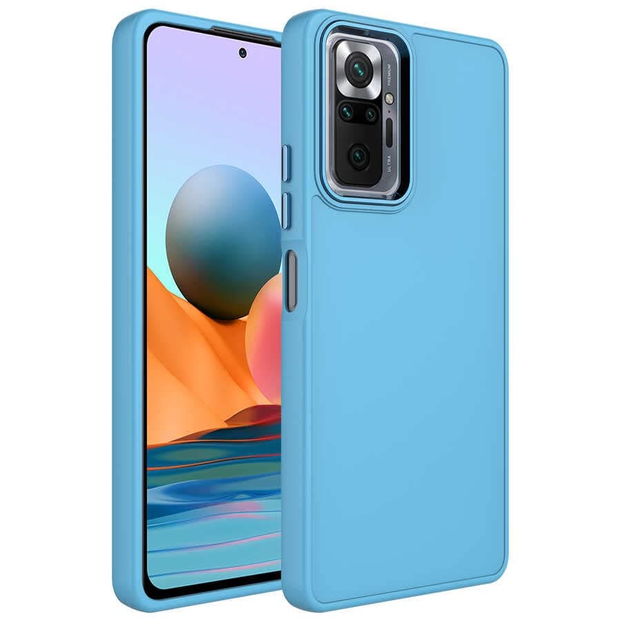 Zore Xioami ile uyumlu Redmi Note 10 Pro Kılıf Metal Çerçeve ve Buton Tasarımlı Silikon Luna Kapak Sierra Mavi