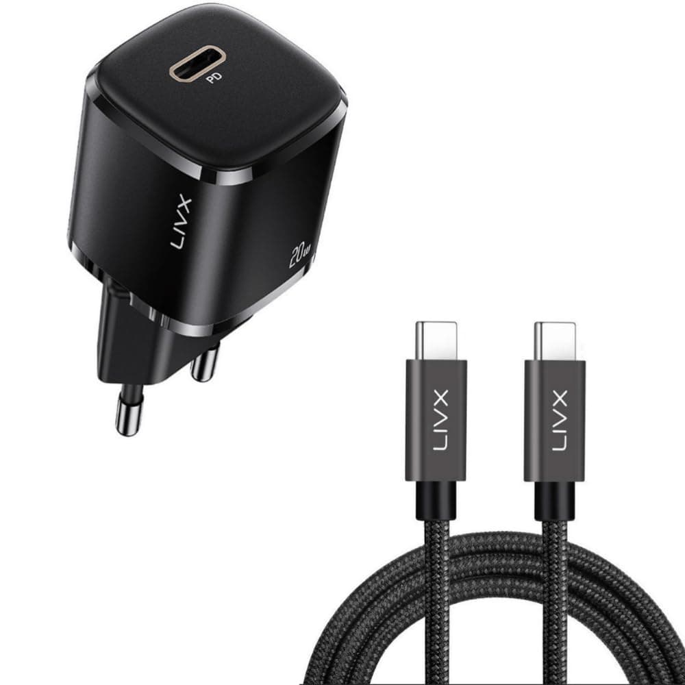 LivX Rapid 20W USB-C Mini PD Hızlı Şarj Cihazı Güç Adaptörü ve 1 metre Hızlı Şarj Ve Data Kablosu L23 - TCT-01