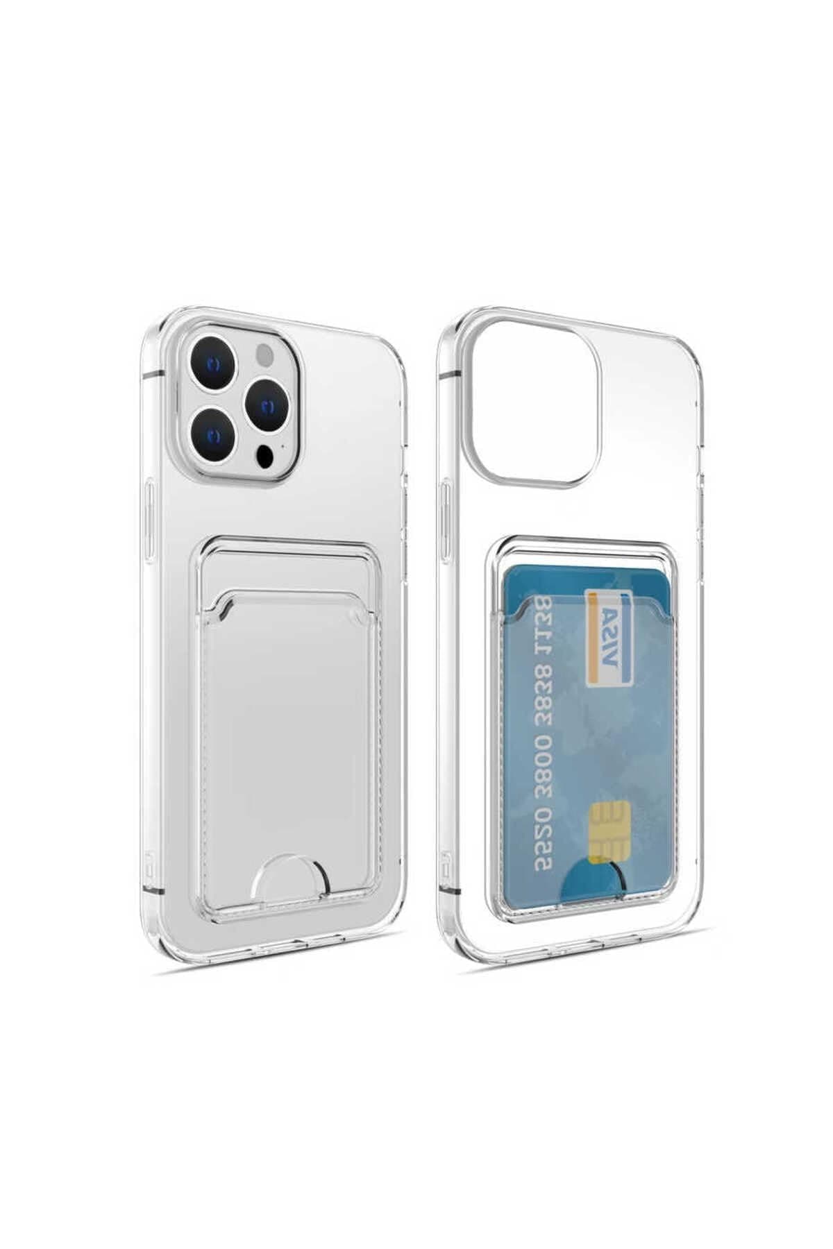 Zore Apple için uyumlu iPhone 14 Pro Kılıf Kartlıklı Şeffaf Zore Setra Clear Silikon Kapak Renksiz