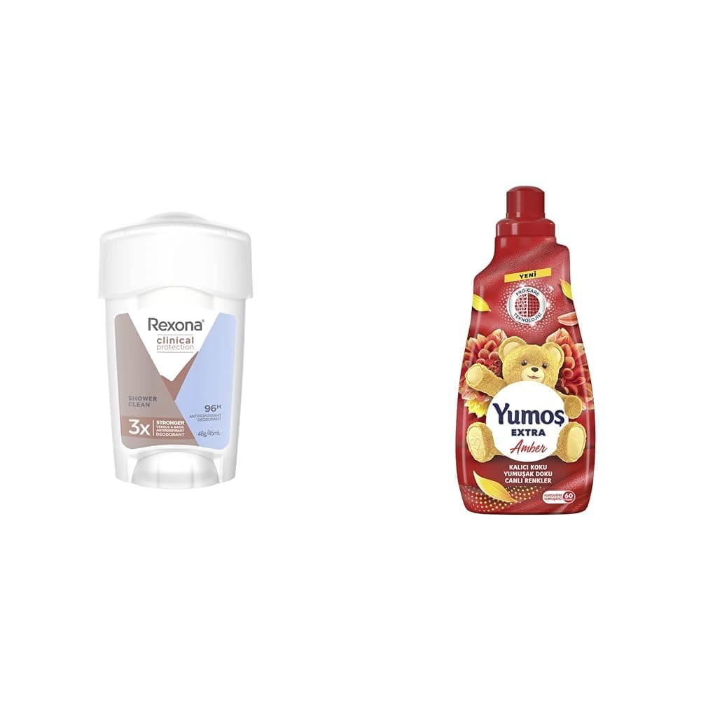 Rexona Clinical Protection Kadın Stick Deodorant Shower Clean 45 ml(1) Yumoş Extra Konsantre Çamaşır Yumuşatıcısı Amber 1440 ml(2)