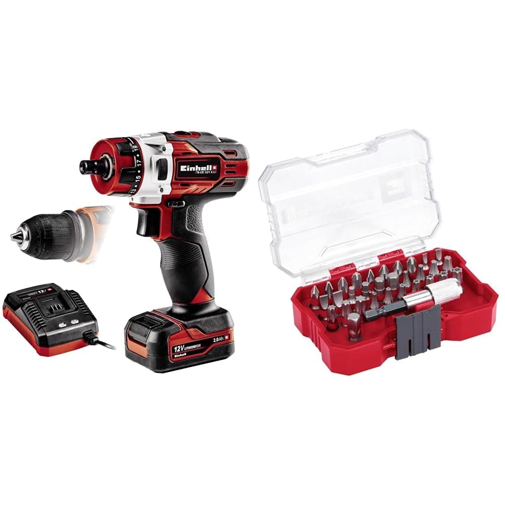 Einhell TE-CD 12/1 X-Li (1x2,0Ah), Akülü Vidalama + Einhell Vidalama uç seti 32 parça, XS-CASE kutu
