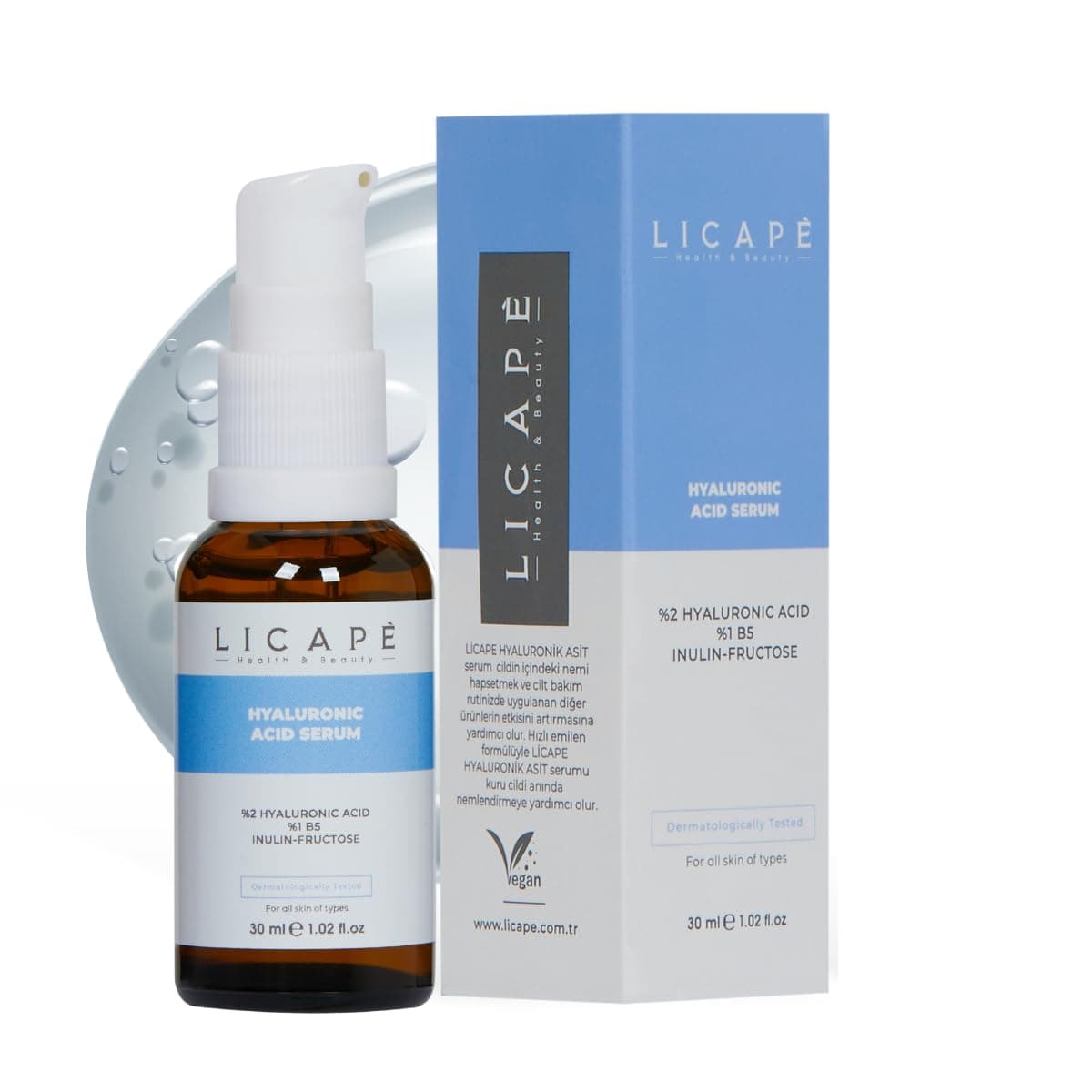 Licape Hyaluronik Asit, Pantenol B5 ve Peptit Serum – Nemlendirici, Aydınlatıcı ve Dolgunlaştırıcı Yüz Serumu – Cilt Elastikiyetini Artırıcı ve İnce Çizgi Karşıtı – 30 ml