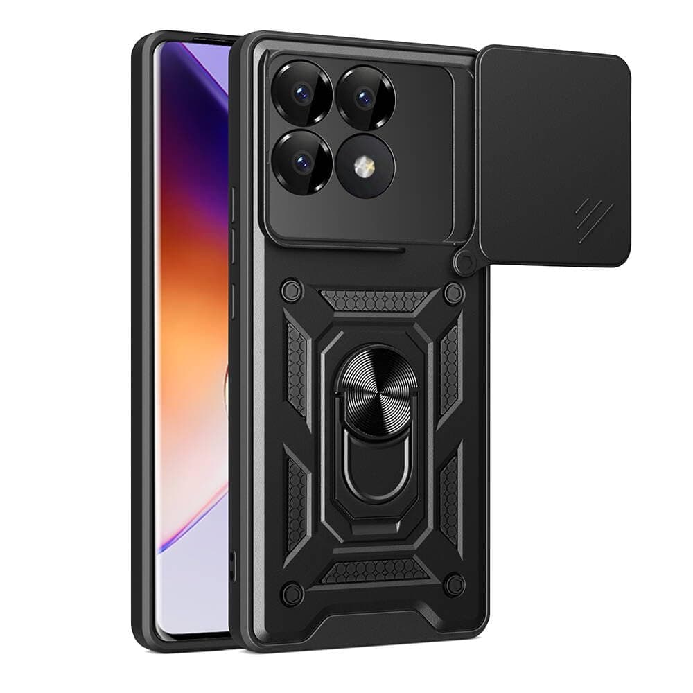 Zore Xiaomi ile uyumlu Poco F6 Pro Kılıf Magnetik Standlı Kamera Korumalı Zore Sürgülü Vega Kapak Siyah