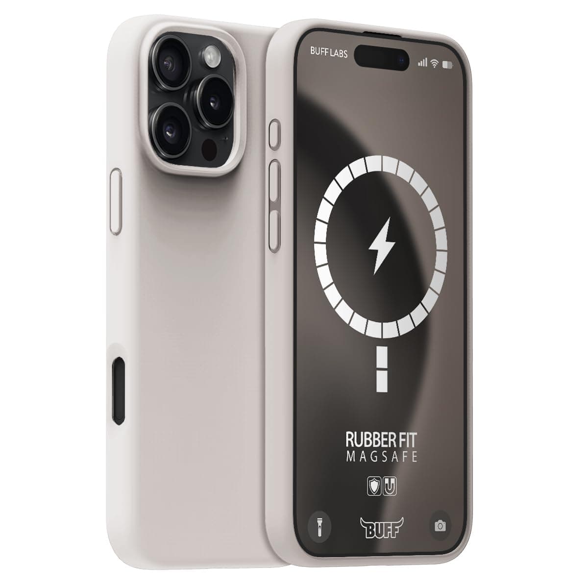 BUFF LABS iPhone 16 Pro Max ile Uyumlu Magsafe Destekli Rubber Fit Silikon Kılıf, Yumuşak, Kablosuz Şarj, Tam Koruma (Stone Gray)