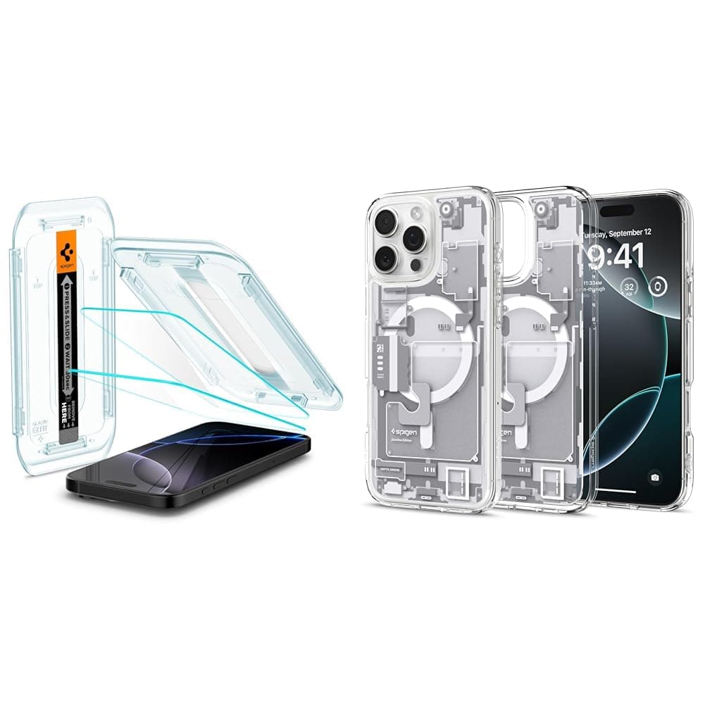 Spigen iPhone 16 Pro Cam Ekran Koruyucu Kolay Kurulum Glas.tR EZ Fit Slim HD (2 Adet) - AGL07928 & iPhone 16 Pro Kılıf Ultra Hybrid MagFit MagSafe özellikli Zero One White - ACS08136