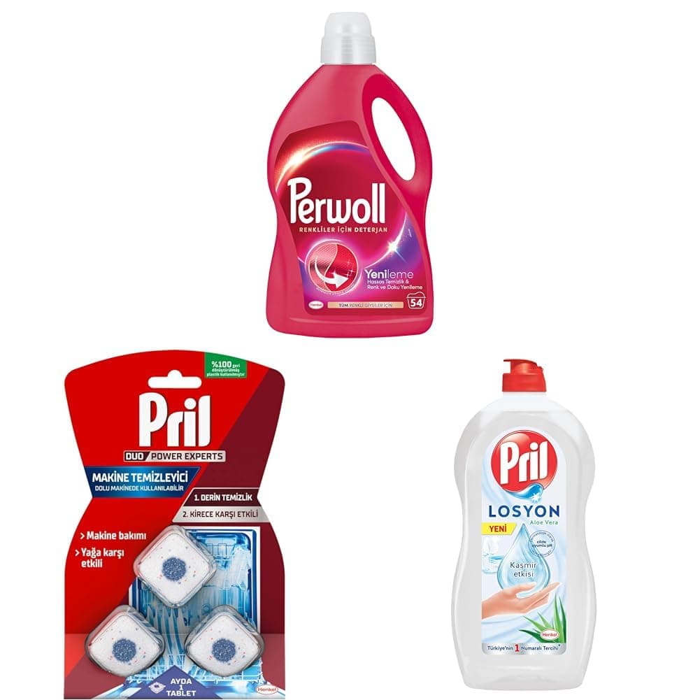Perwoll Geliştirilmiş Renkli + Pril Duo Power Experts Kirece Karşı Etkili 3 Tablet + Pril Losyon Aloe Vera Özlü Kaşmir Etkisi ile Cilde Uyumlu