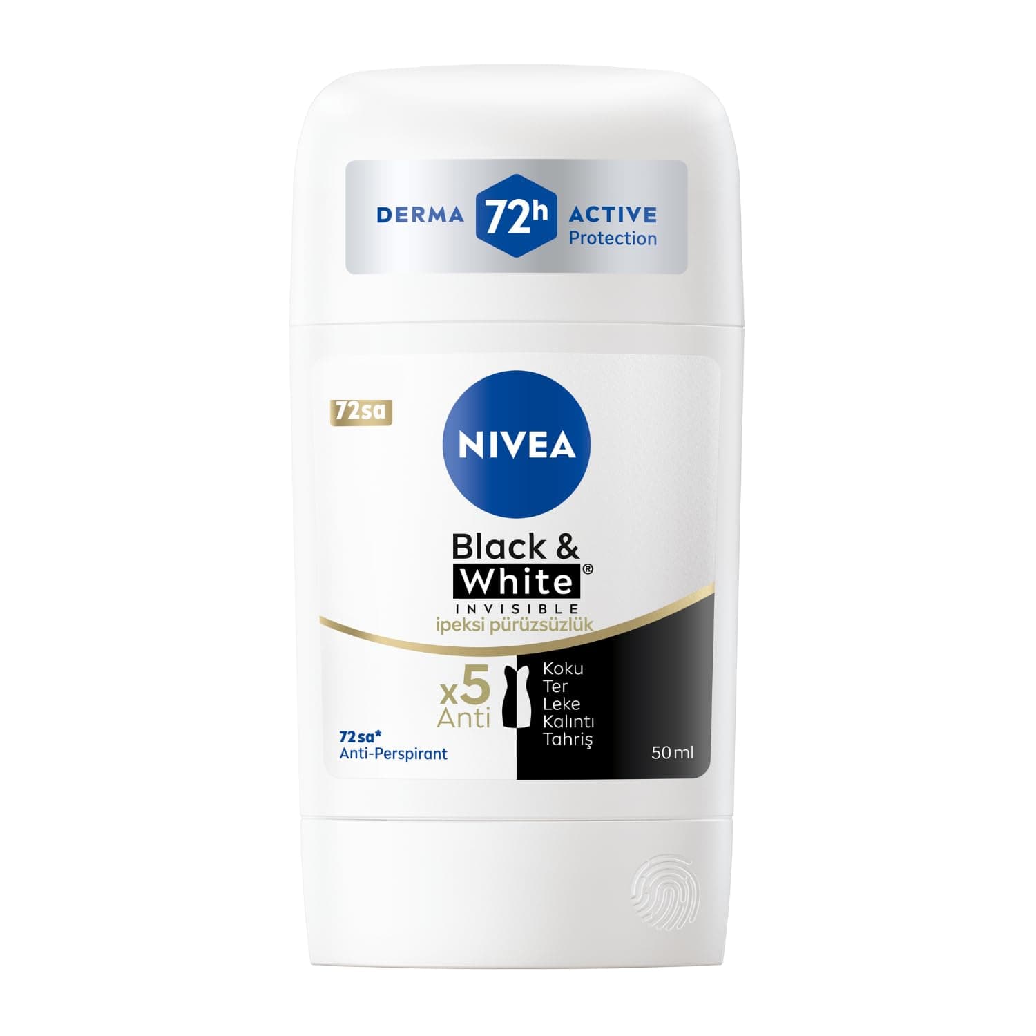 NIVEA Kadın Stick Deodorant Black&White Invisible İpeksi Pürüzsüzlük 72 Saat Anti-Perspirant Koruma, 50 ml