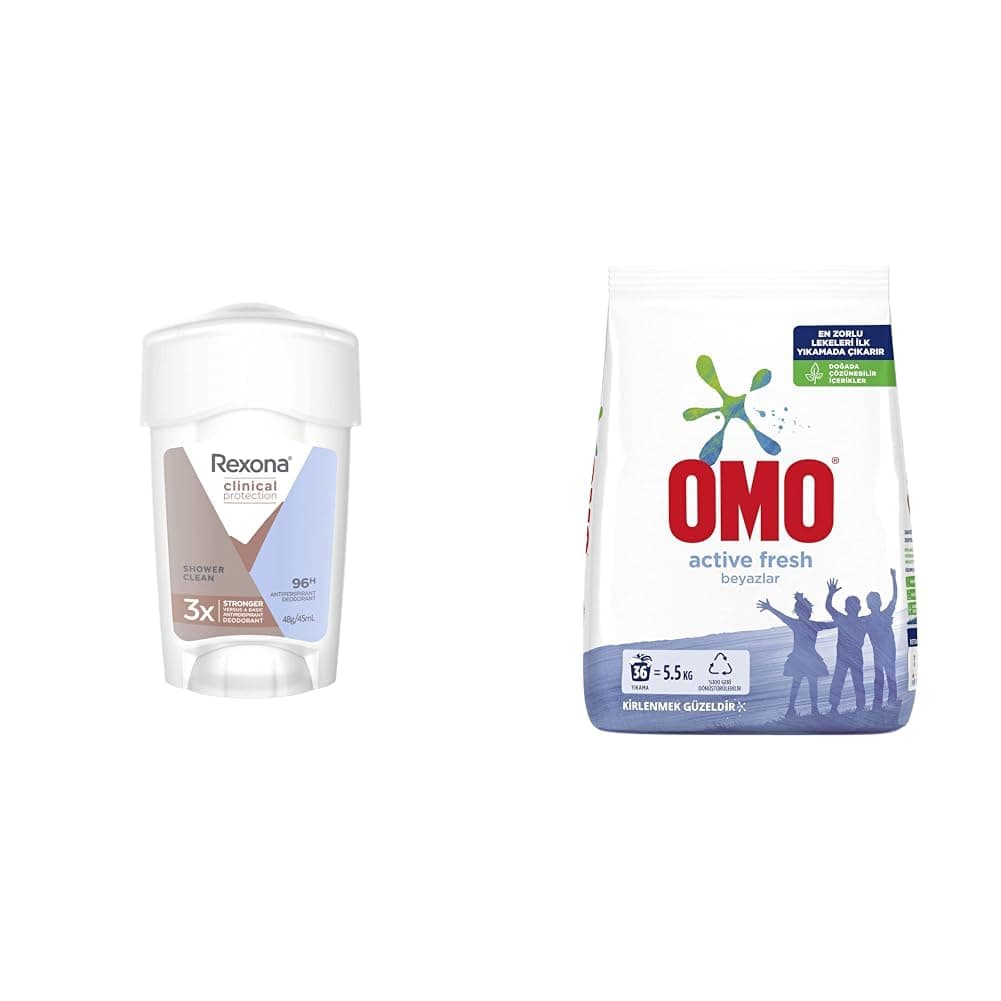 Rexona Clinical Protection Kadın Stick Deodorant Shower Clean 45 ml(1) Omo Active Fresh 5,5 kg(1)