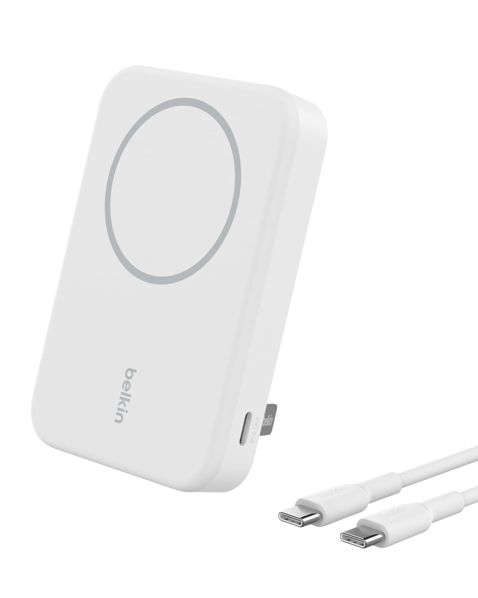 Belkin BoostCharge Pro Kablosuz Powerbank 8000mAh, Qi2, MagSafe Uyumlu Taşınabilir Şarj Cihazı + Dahili Açılır Ayak - iPhone 17, 16, 16 Pro Max, iPhone 15 ve Daha Fazlası İçin - Beyaz