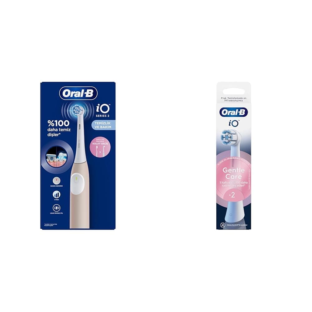 Oral-B iO 2 Şarjlı Diş Fırçası - Pembe + Oral-B iO Gentle Care Beyaz Diş Fırçası Yedek Başlığı 2 Adet