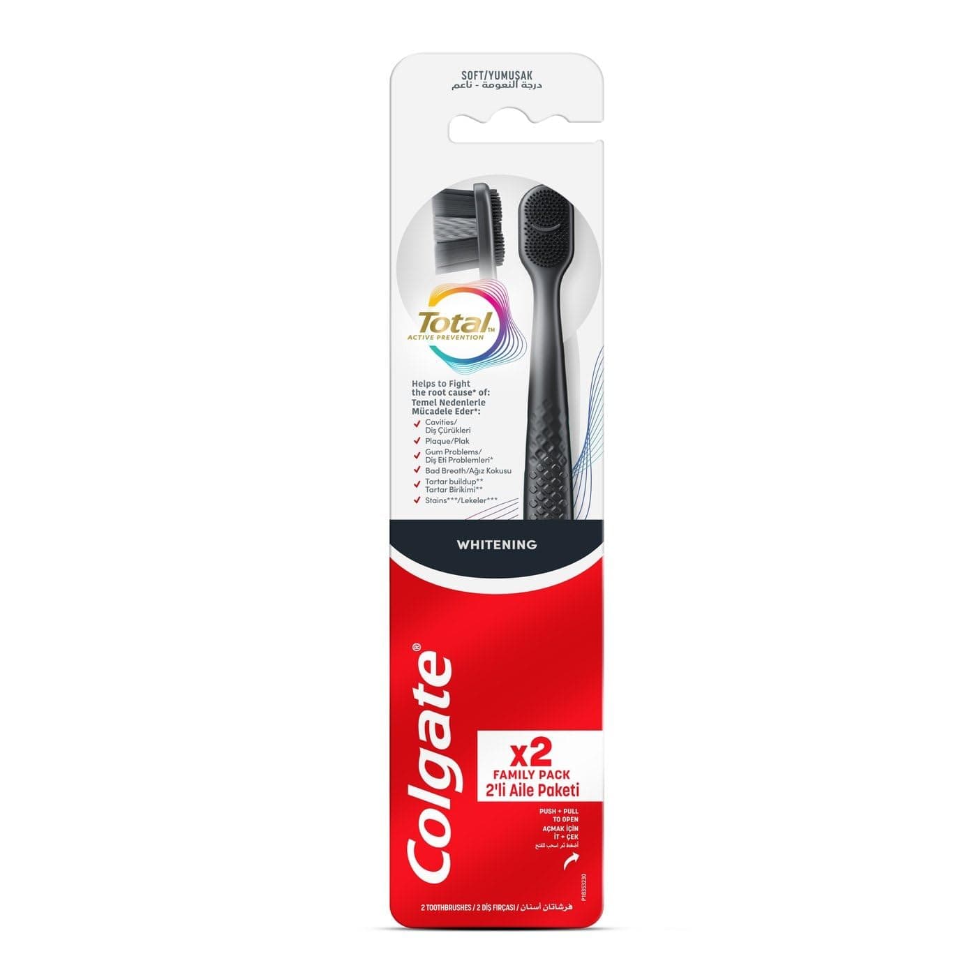 COLGATE TOTAL WHITENING 1+1 YUMUŞAK DİŞ FIRÇASI (SIYAH)