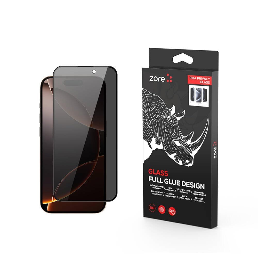 Zore Apple ile uyumlu iPhone 16 Pro Rika Premium Privacy Temperli Cam Ekran Koruyucu Siyah