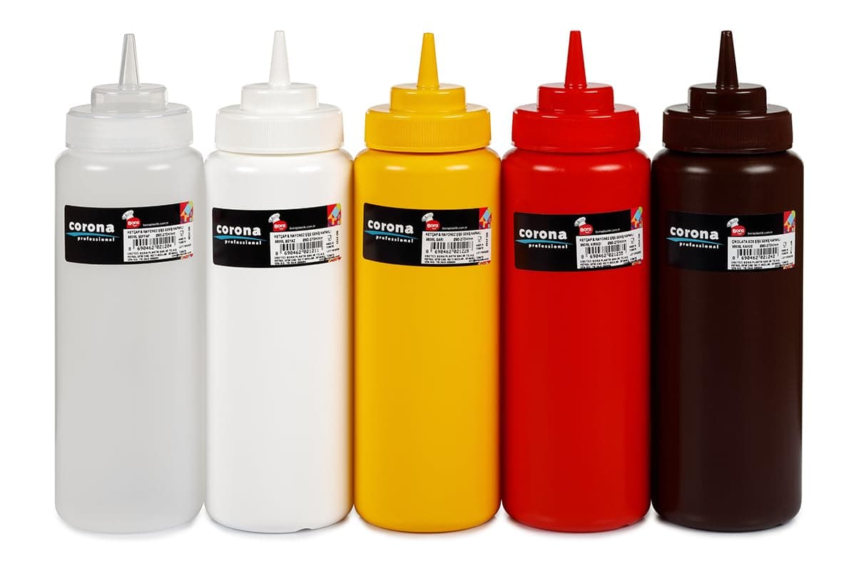 Genis Kapakli Ketçap ve Mayonez Sisesi, 950 ml Kapasite, Beyaz