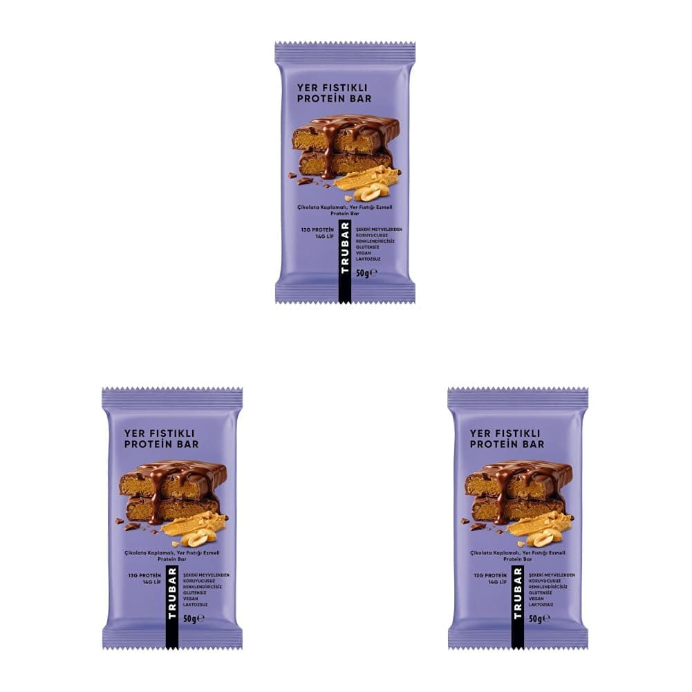 Trubar Çikolata Kaplamalı, Yer Fıstığı Ezmeli Protein Bar 50 g (3 paketi)