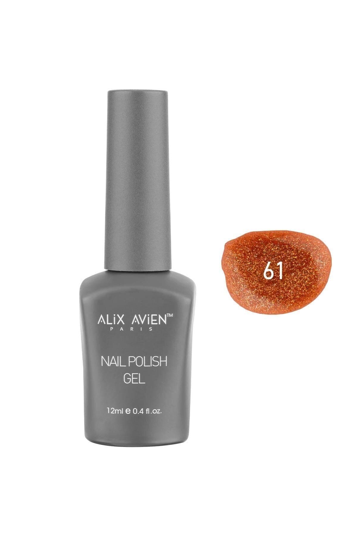 ALIX AVIEN Işıltılı Turuncu Kalıcı Oje 61-Yoğun Renk Veren Jel Oje 12 ml-Nail UV Gel Polish 61