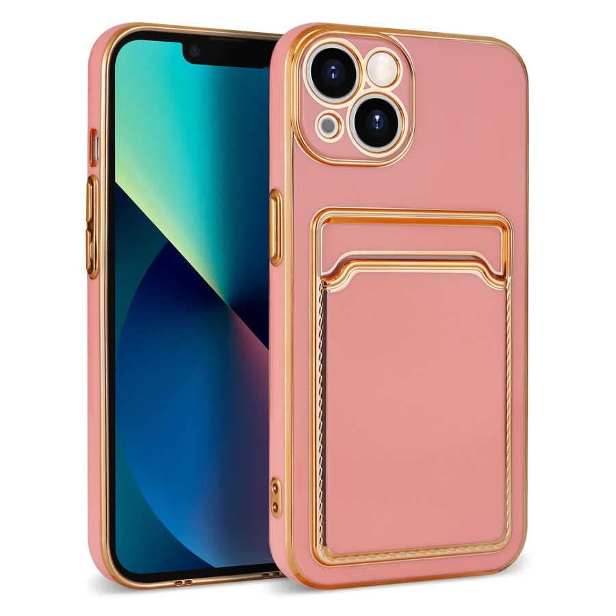 Zore Apple ile uyumlu iPhone 13 Kılıf Zore Bark Kartlıklı Kapak Rose Gold