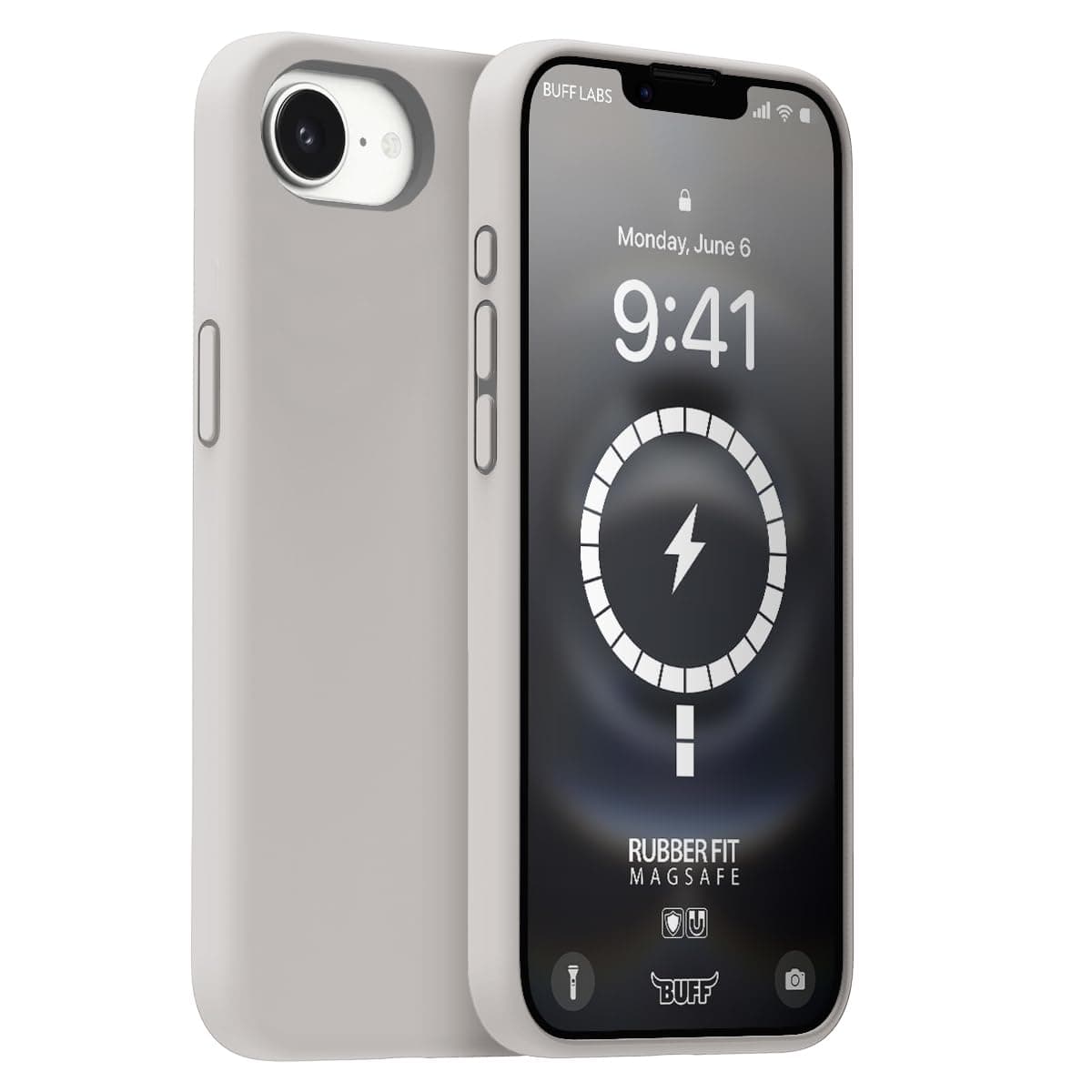 Buff iPhone 16E Uyumlu Magsafe Uyumlu Rubber Fit Silikon Kılıf, Yumuşak, Kablosuz Şarj, Tam Koruma (Stone Gray)