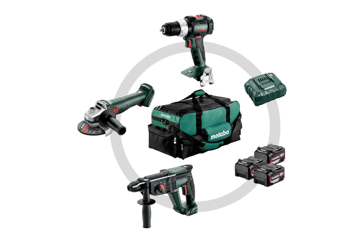 Metabo 685212000 Combo 3.1 SB 18 LT BL Kömürsüz Akülü Darbeli Matkap + KH 18 LTX 24 Akülü Kırıcı Delici + W 18 L 9-125 Quick Akülü Avuç Taşlama 900 watt muadili Set (3x 5.2 Ah 18V Akü ve Şarj Cihazı)
