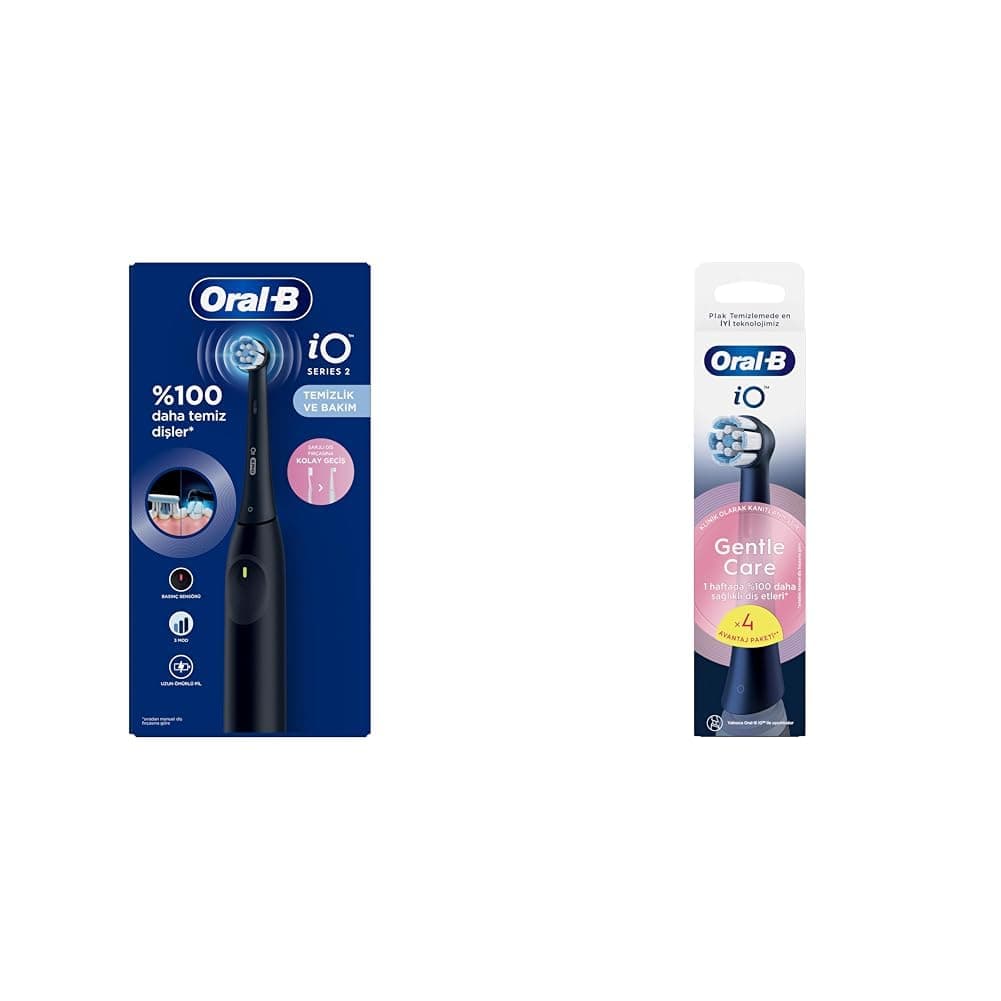 Oral-B iO 2 Şarjlı Diş Fırçası – Gece Siyahı + Oral-B iO Gentle Care Siyah Diş Fırçası Yedek Başlığı 4 Adet
