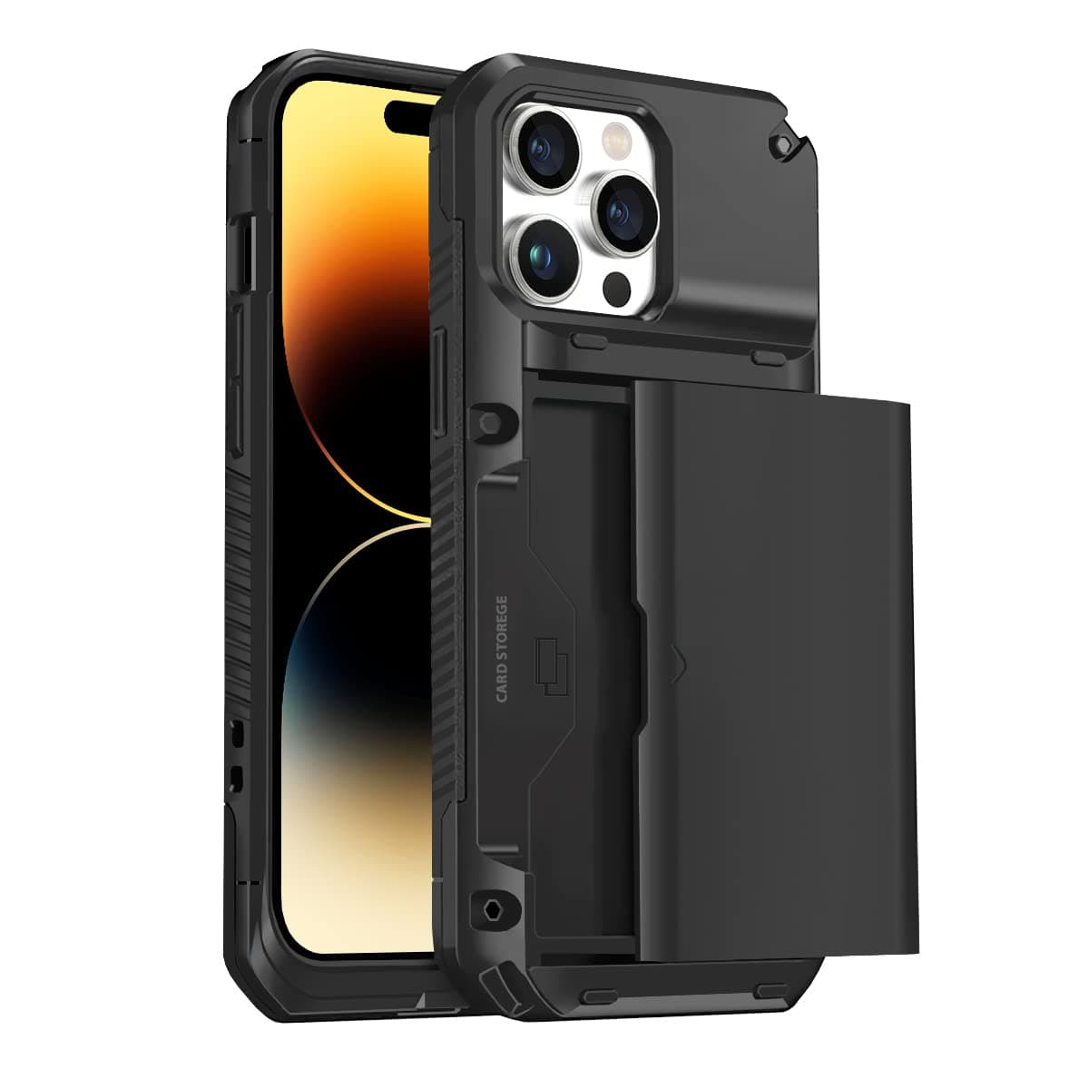 BUFF LABS iPhone 14 Pro Slide Armor Case Sürgülü Kart Hazneli Koruyucu Kılıf (Siyah)