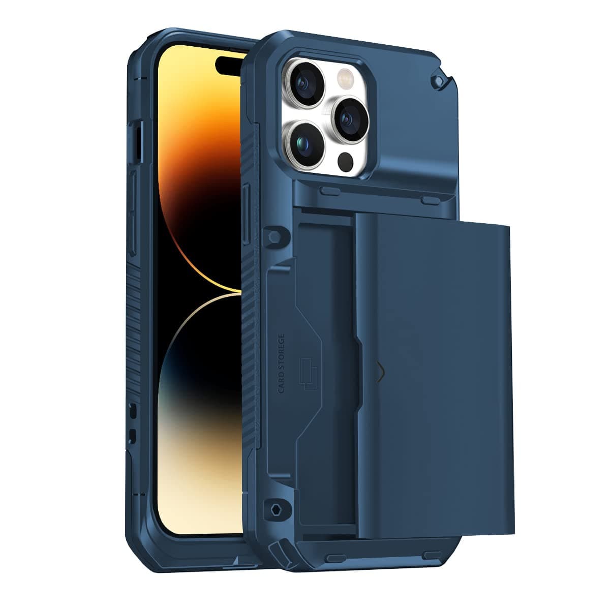 BUFF LABS iPhone 14 Pro Slide Armor Case Sürgülü Kart Hazneli Koruyucu Kılıf (Mavi)