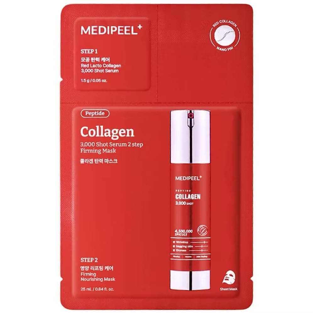 MEDIPEEL Red Lacto Collagen 3000 Shot Serum 2 Step Mask 1,5 g + 25 ml – Kolajen ve Mikro İğneler İçeren İki Fazlı Maske