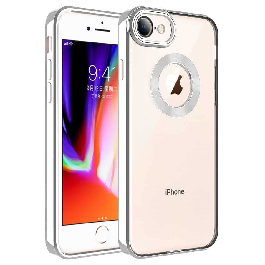 Zore Apple ile uyumlu iPhone SE 2020 Kılıf Kamera Korumalı Logo Gösteren Omega Kapak Gümüş