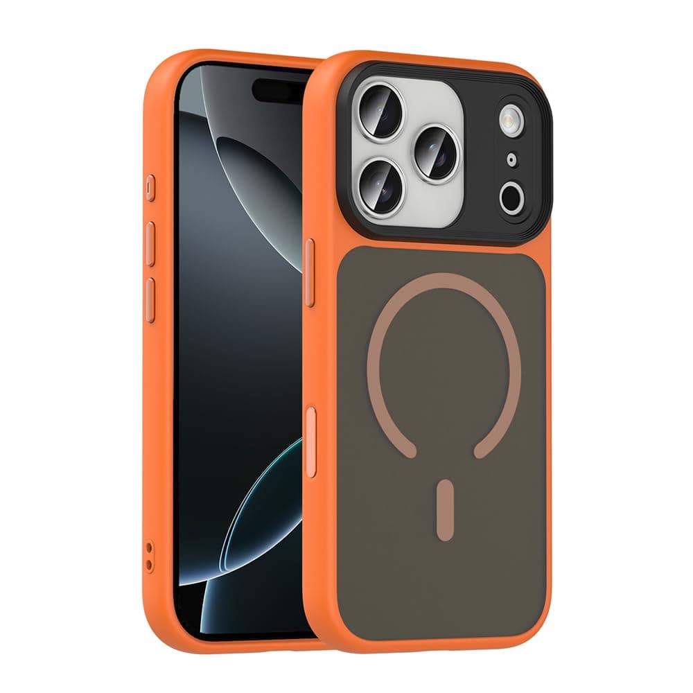 Zore Apple ile uyumlu iPhone 17 Pro Max Kılıf Mat Arka Yüzey Wireless Şarj Özellikli Zore Flet M-safe Kapak Turuncu