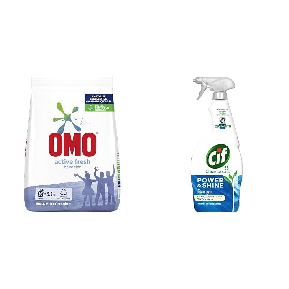 Omo Active Fresh 5,5 kg(1) Cif Power Shine Cleanboost Sprey Temizleyici Banyo İçin Temizleyici ve Kireç Çözücü 750 ML(2)