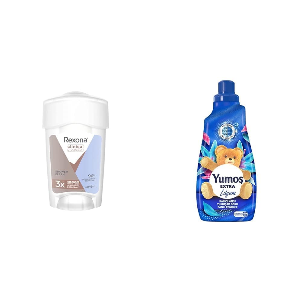 Rexona Clinical Protection Kadın Stick Deodorant Shower Clean 45 ml(1) Yumoş Extra Lilyum 60 Yıkama Konsantre Çamaşır Yumuşatıcısı (1 x 1440 ml)(2)