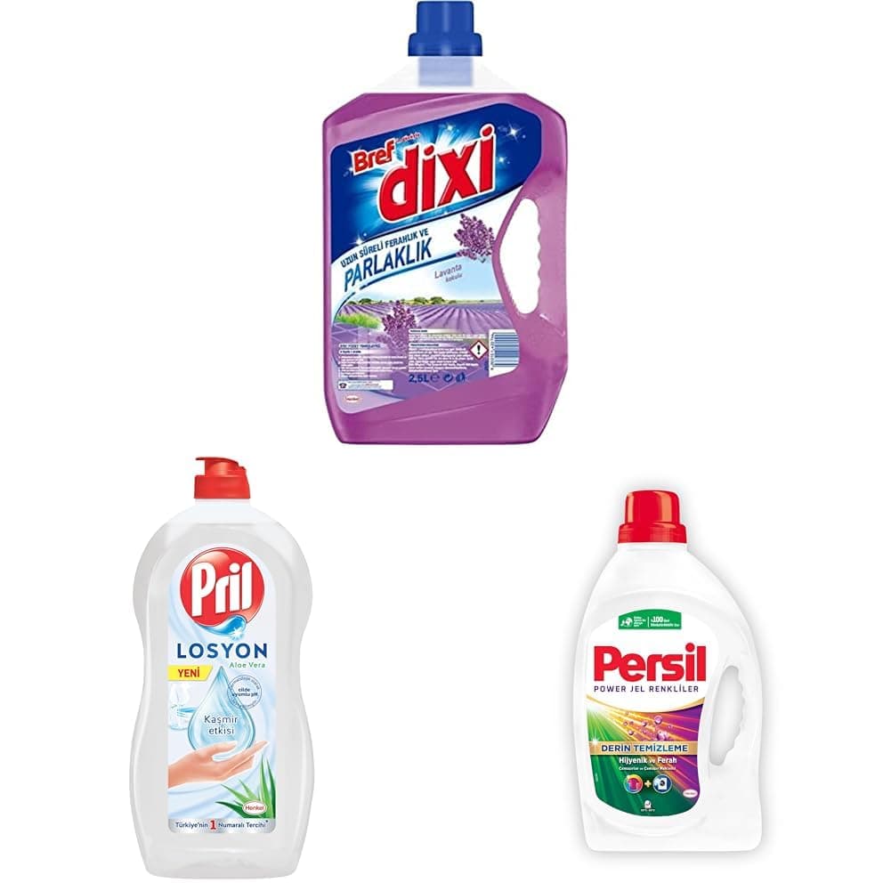 Bref Dixi Lavanta Kokulu + Pril Losyon Aloe Vera Özlü Kaşmir Etkisi + Persil Power Jel Color Derin Temizleme Plus 26 Yıkama Renkliler