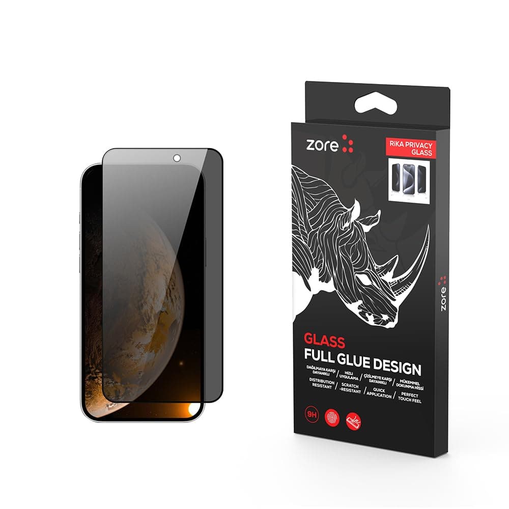 Zore Apple ile uyumlu iPhone 17 Zore Rika Premium Privacy Temperli Cam Ekran Koruyucu Siyah