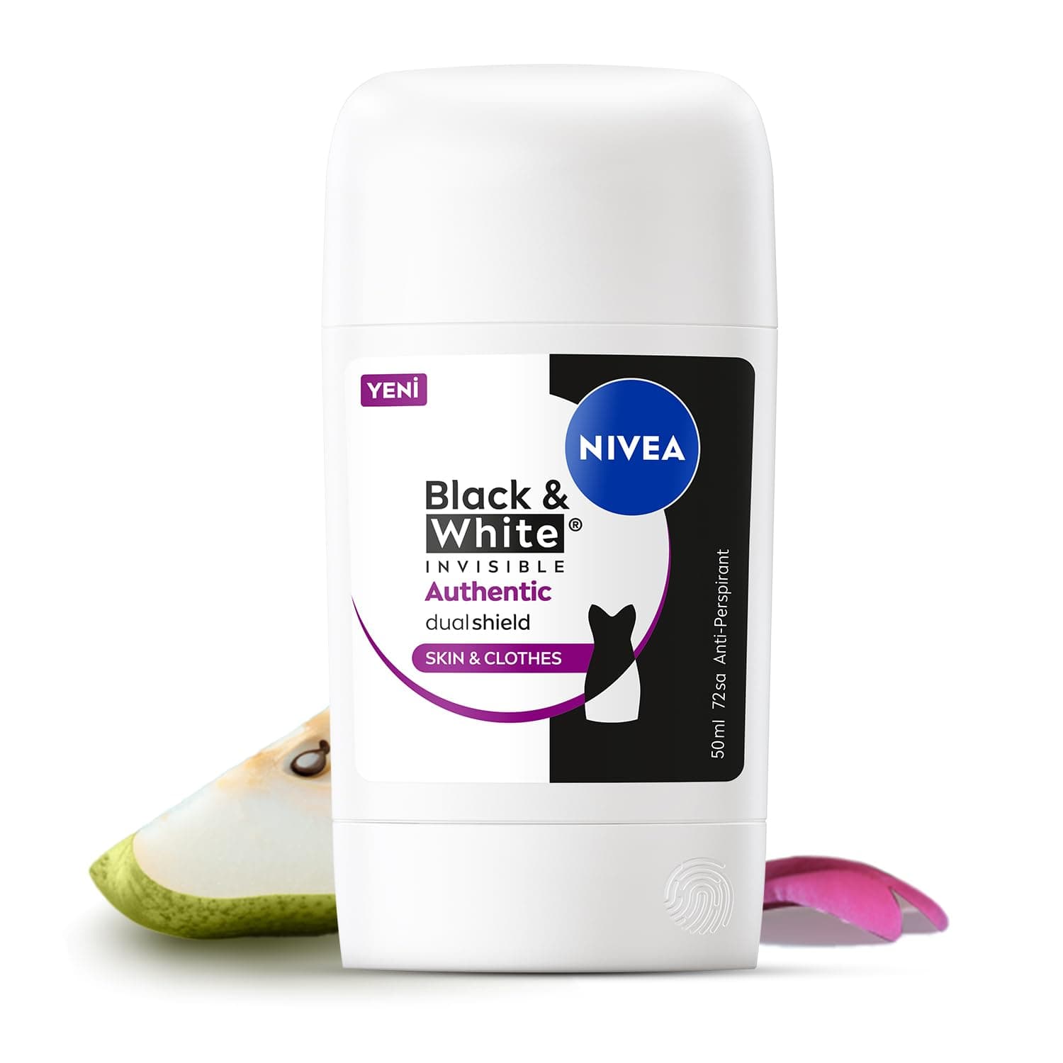 NIVEA Kadın Stick Deodorant Black&White Invsible Authentic 50 ml,Terleme Karşıtı,Meyve,Çiçek Kokusu,Kumaş Koruması,Alkolsüz
