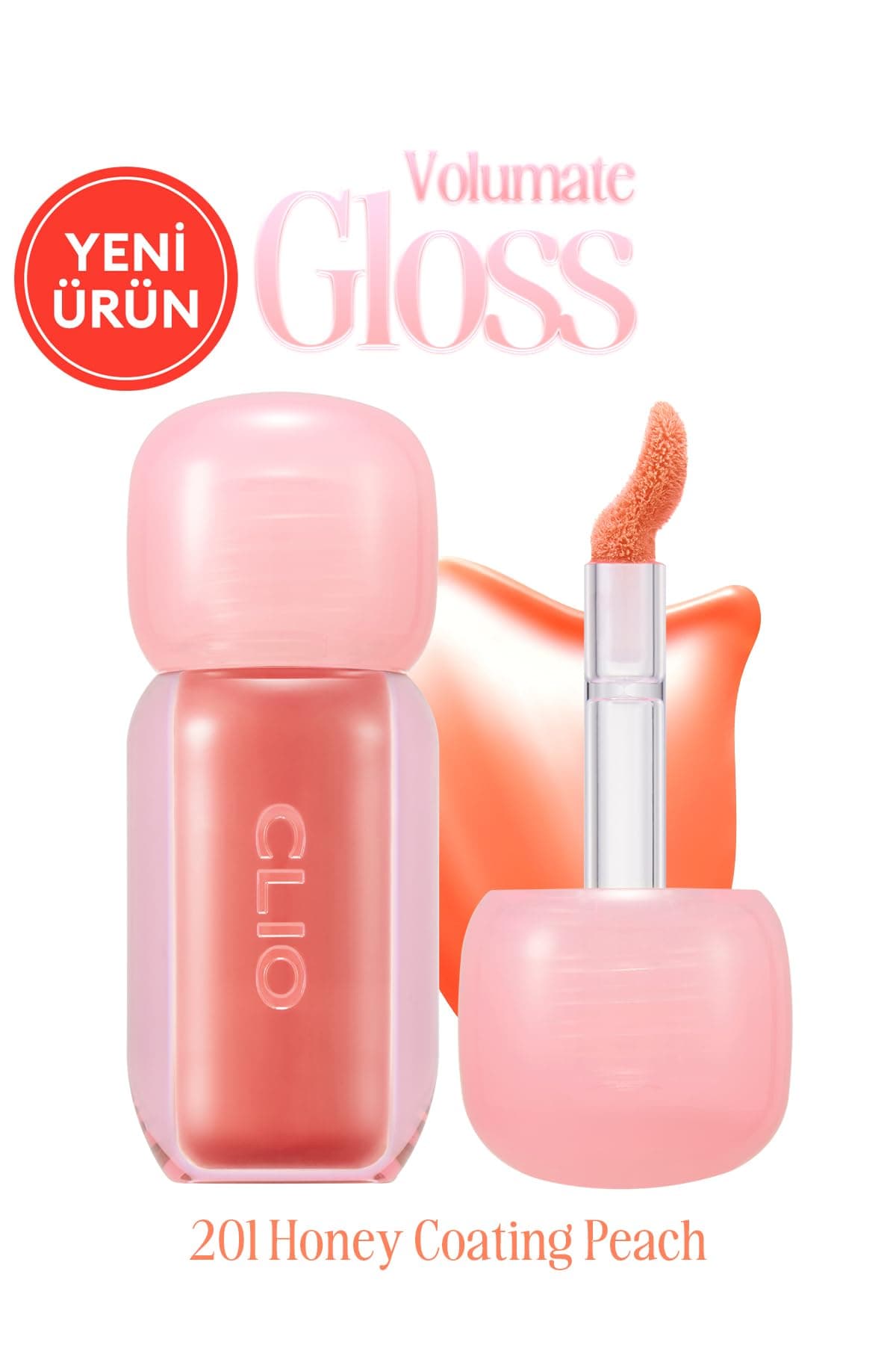 CLIO, Pigmentli, Parlak Bitişli Dolgunlaştırıcı Lip Gloss Volumate Gloss 201 Honey Coating Peach
