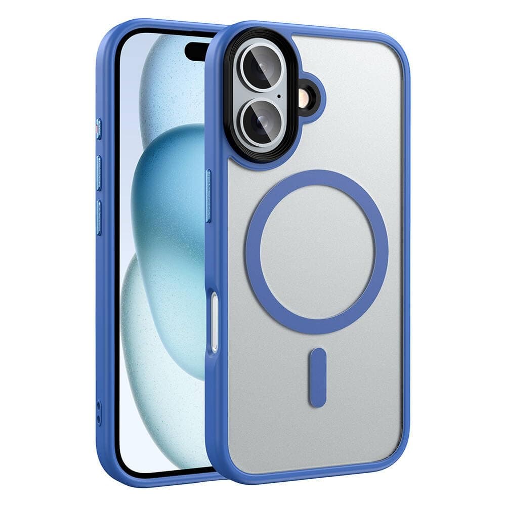 Zore Apple ile uyumlu iPhone 16 Kılıf Mat Arka Yüzey Wireless Şarj Özellikli Zore Flet M-safe Kapak Mavi