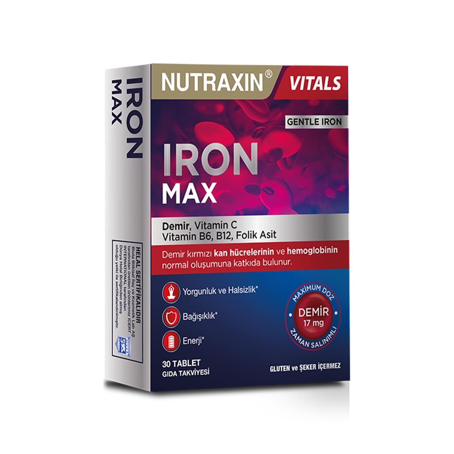 Nutraxin Iron Max 30 Tablet – Demir, C Vitamini, Folik Asit ve B12 Vitamini İçeren Takviye