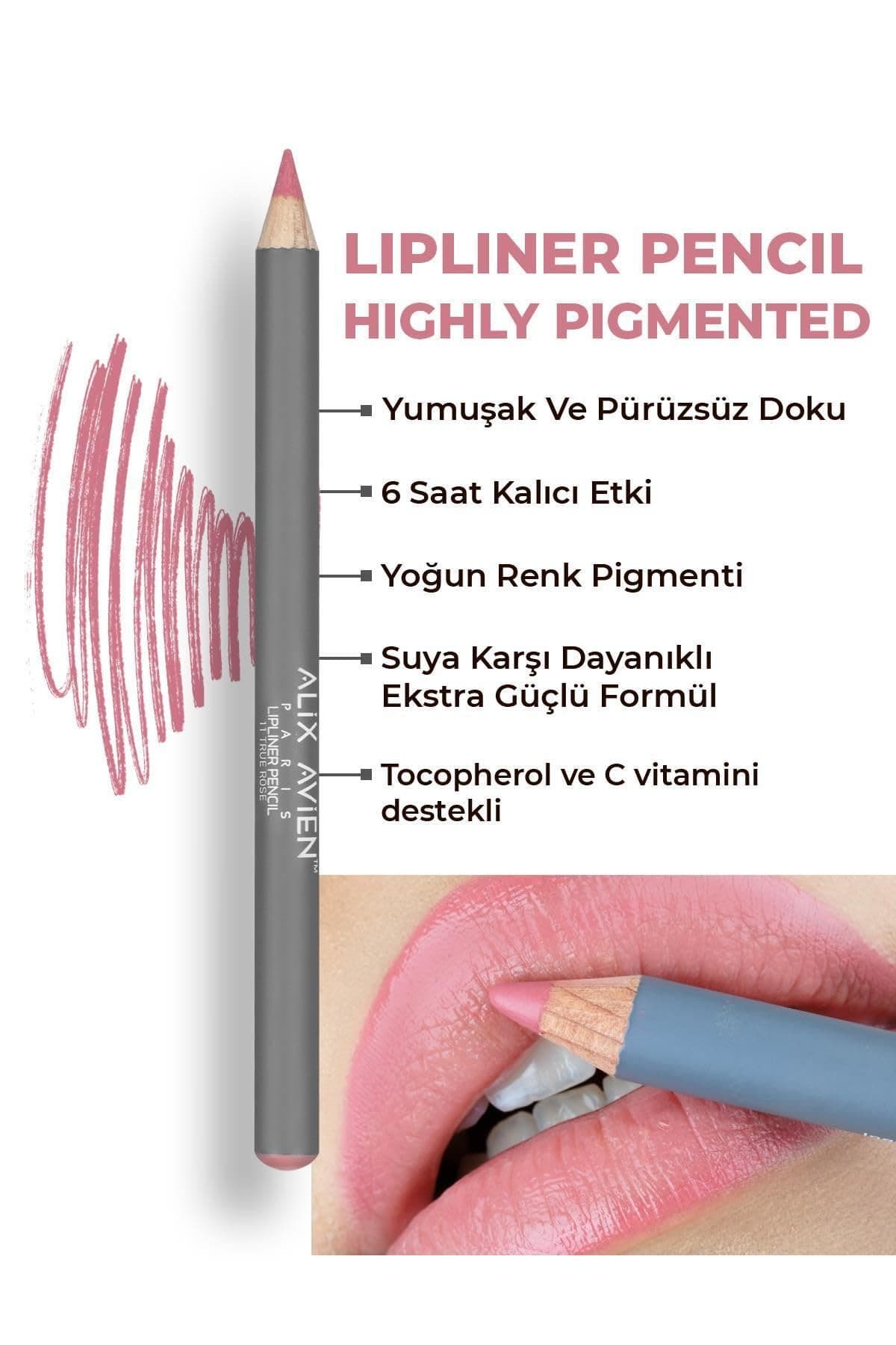 ALIX AVIEN Uzun Süre Kalıcı Dağılma Yapmayan Nemlendirici Dudak Kalemi - Lipliner Pencil 11 True Rose