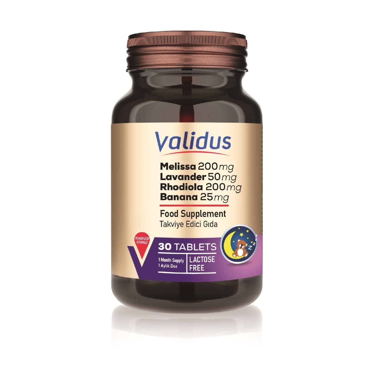 Validus Lavanta + Muz + Melisa + Rhodiola + Yasemin Takviye Edici Gıda 30 Tablet