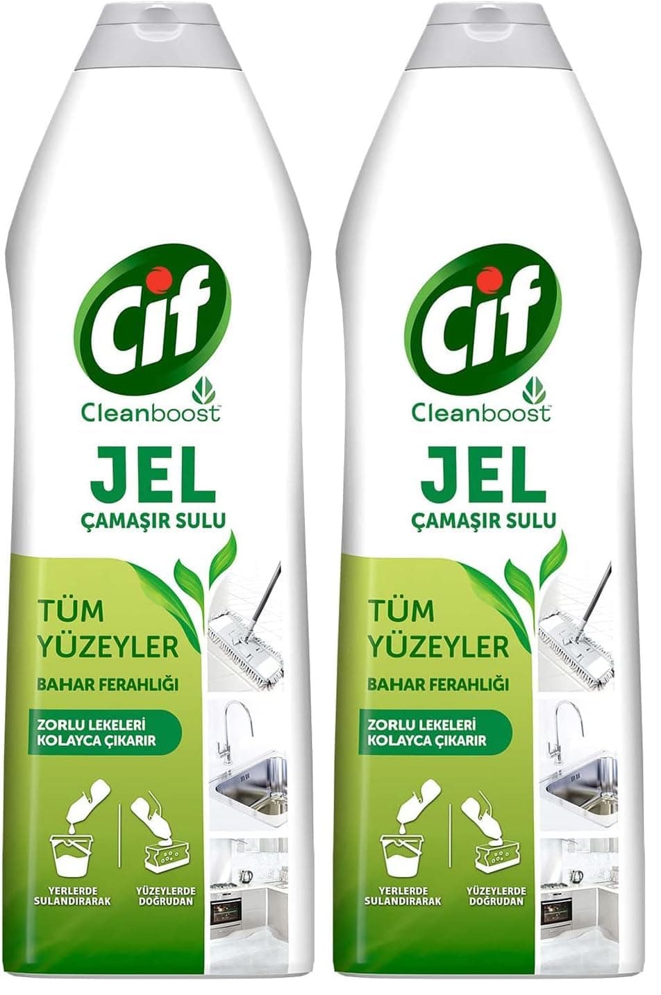 Cif Jel Yüzey Temizleyici Cleanboost Tüm Yüzeyler için Leke Çıkarıcı Çamaşır Sulu Bahar Ferahlığı 750 ml 2li paket