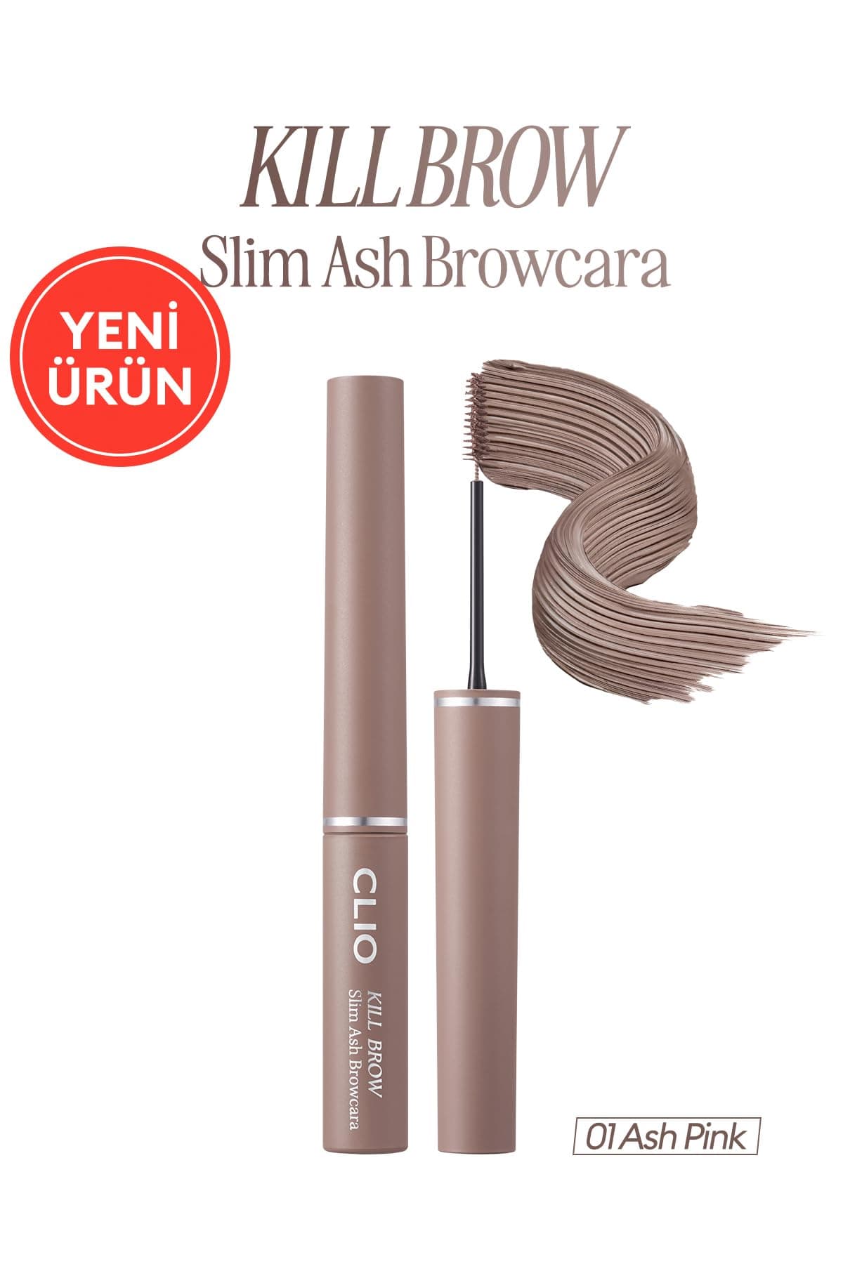 CLIO Ultra İnce Fırçalı, Yoğun Pigmentli Kaş Maskarası Kill Brow Slim Ash Browcara (01 Ash Pink)