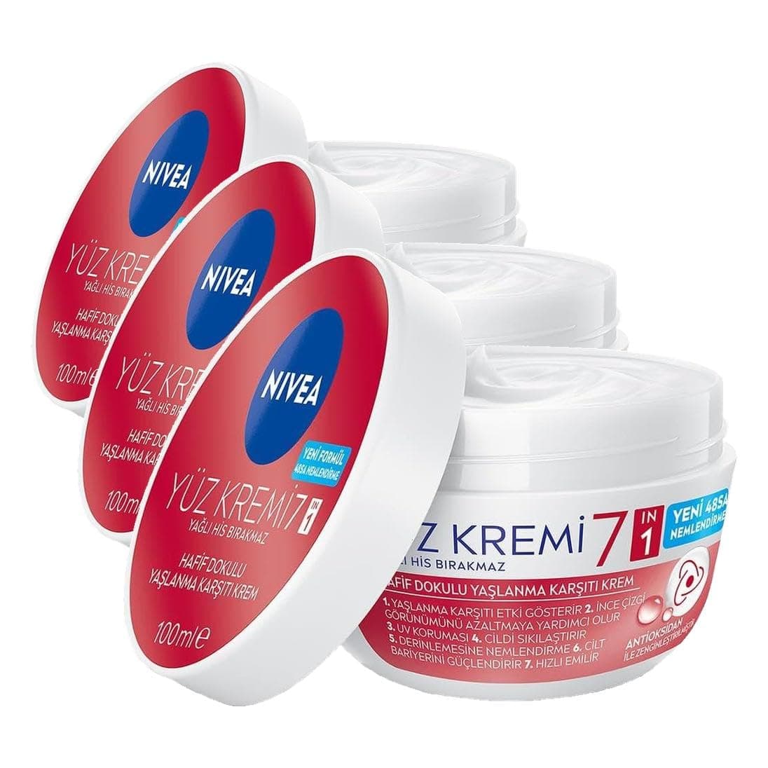 NIVEA Yaşlanma Karşıtı Yüz Kremi 100 ml, 24 Saat Nemlendirici Yüz Kremi, UV Koruması (3 paketi)