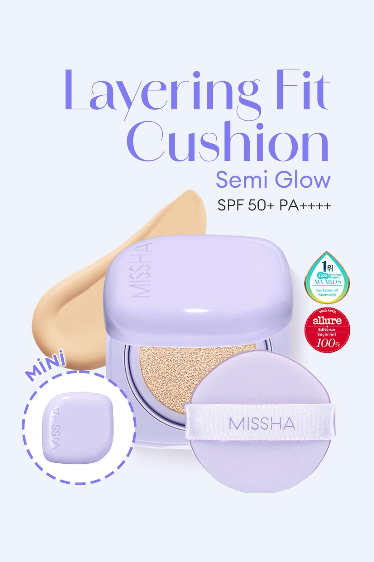 MISSHA Yarı Parlak Mini Cushion Layering Fit Semi Glow Cushion Mini Spf 50+ Pa++++ (No.23 Sand) No.23 Sand