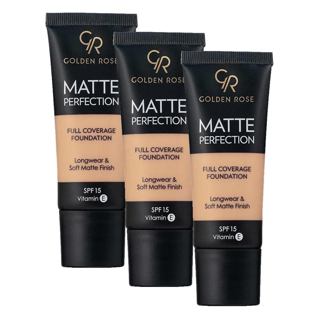 Golden Rose Matte Perfection Foundation - Natural 07 - Yoğun Kapatıcı Mat Fondöten (3 paketi)
