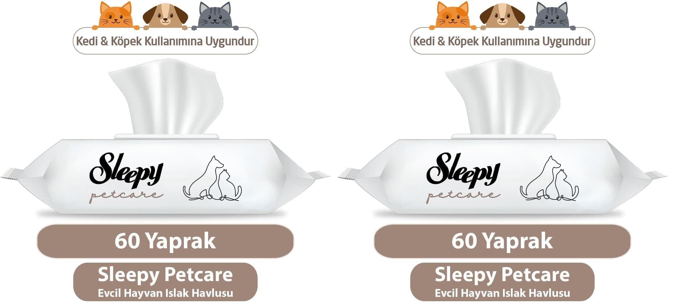 Sleepy Petcare Evcil Hayvan Islak Havlusu 60 Yaprak (2 paketi)