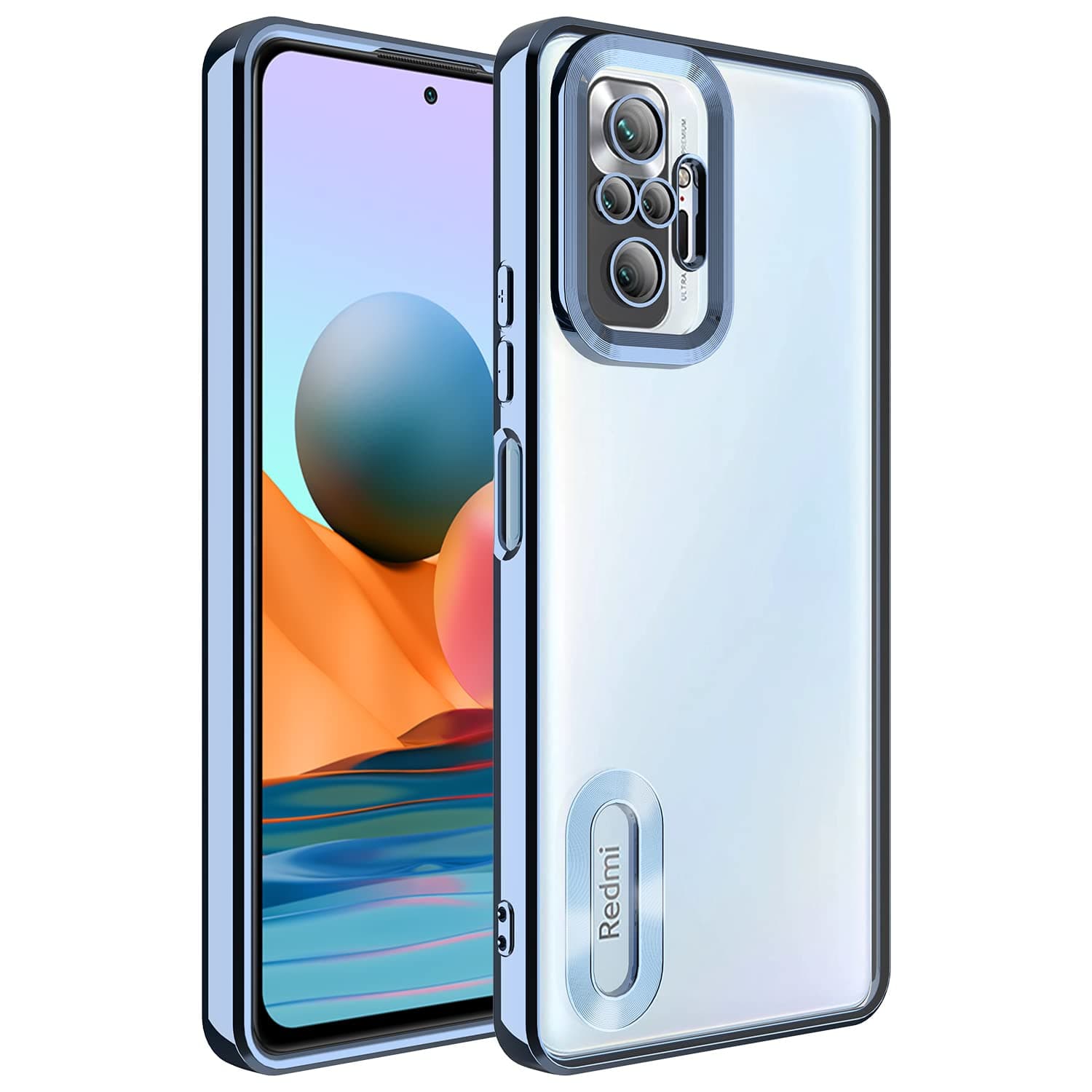 Zore Xioami ile uyumlu Redmi Note 10 Pro Kılıf Kamera Korumalı Logo Gösteren Omega Kapak Sierra Mavi